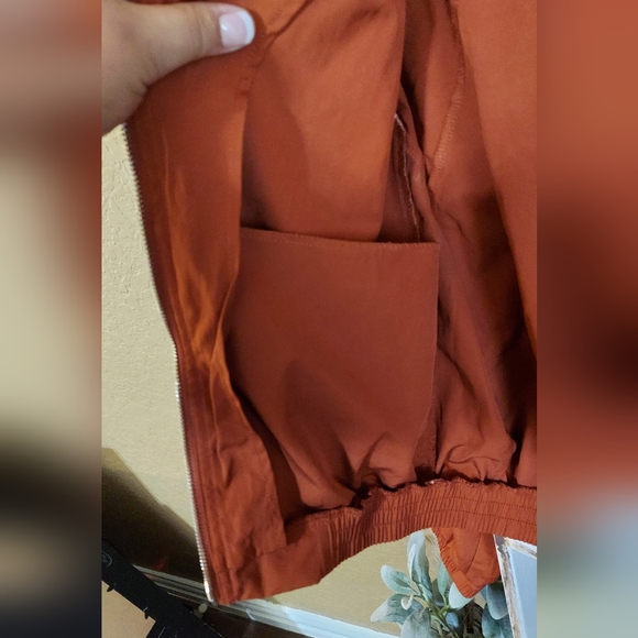 Bershka Orange Zipper Crop Jacket White Stripe Sz L Preppy Revival Tenniscore - Picture 7 of 13